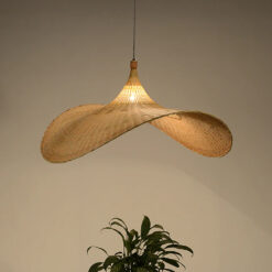 Rattan Straw Hat Pendant Light Over Kitchen Island