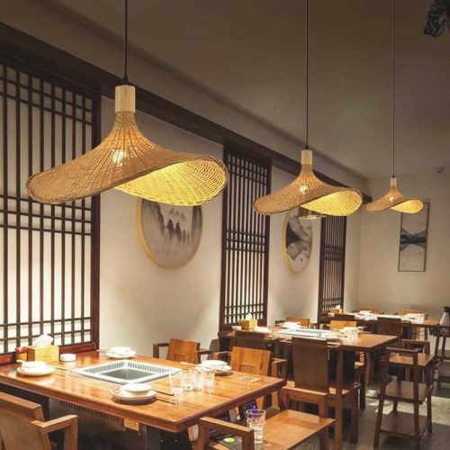 Rattan Straw Hat Pendant Light Restaurant