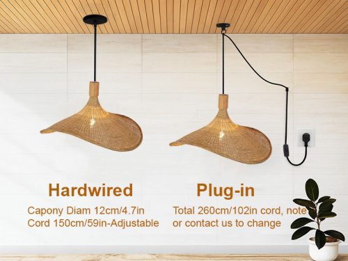 Rattan Straw Hat Pendant Light Cord Options