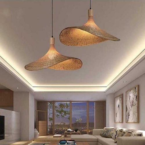 Rattan Straw Hat Pendant Light For Living Room