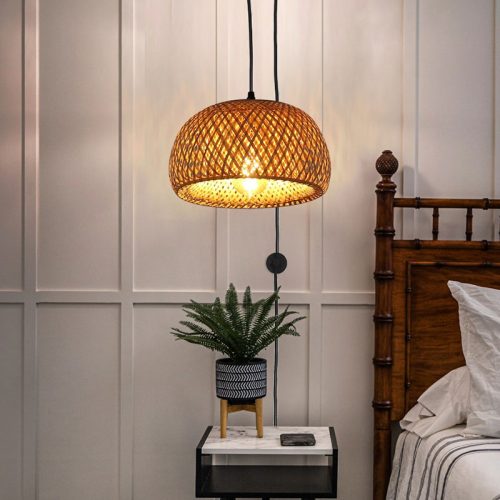 Round Bamboo Basket Pendant Light Bedroom