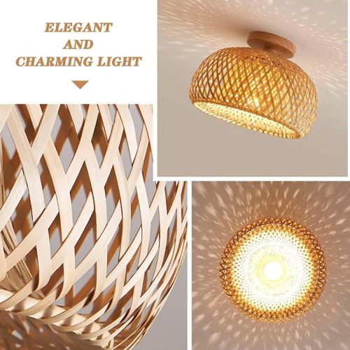 Round Bamboo Basket Pendant Light Ceiling Detail