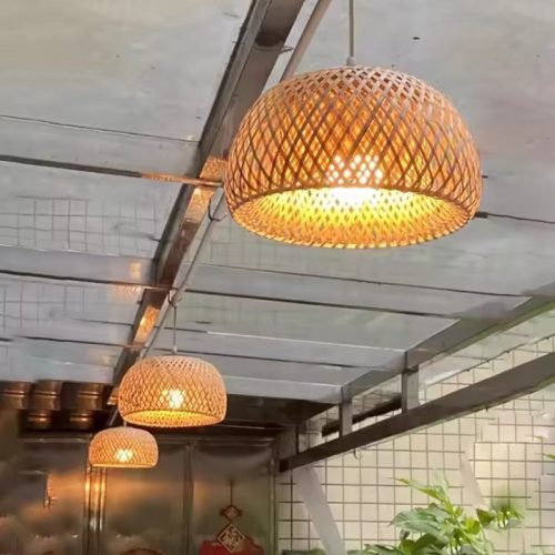 Round Bamboo Basket Pendant Light Restaurant