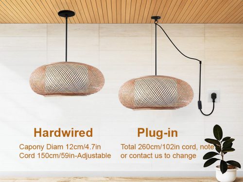 Round Bamboo Donut Pendant Light Hanging Options