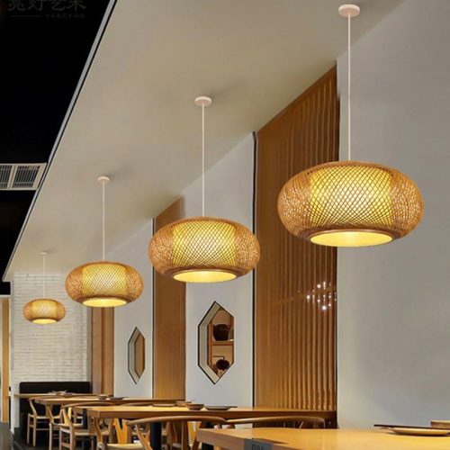 Round Bamboo Donut Pendant Light Restaurant