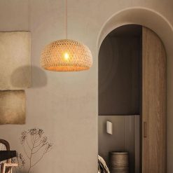 Round Bamboo Pendant Light Fixtures Basket Woven