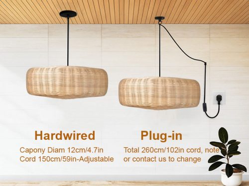 Round Gentle Rattan Chandelier Cord Option