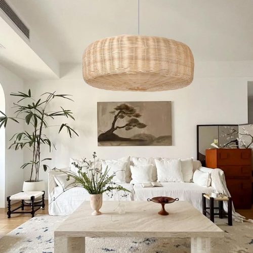 Round Gentle Rattan Light Fixture Living Room