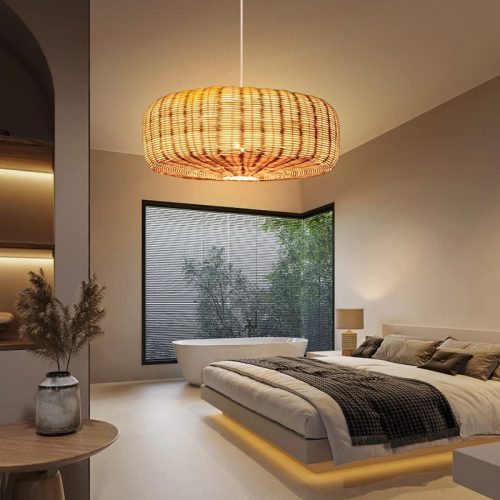 Round Gentle Rattan Pendant Light Bedroom