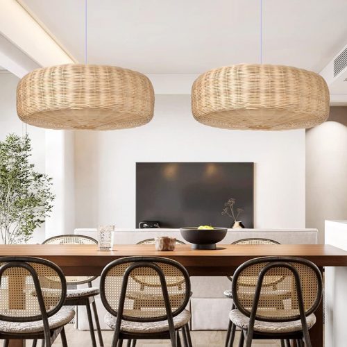 Round Gentle Rattan Pendant Light Dining Room