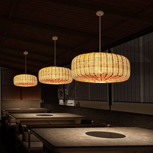 Round Gentle Rattan Pendant Light For Restaurant