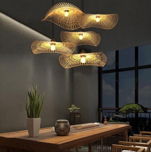 Single Bamboo Pendant Light Fixture Dining Room