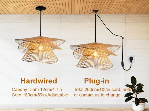 Three Tier Bamboo Pendant Light Cord Options