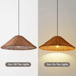 Vintage Rattan Cone Lampshade Turn On Off