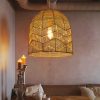Wicker Cage Pendant Light Fixture Rattan Lamp Shade