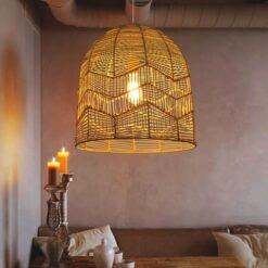 Wicker Cage Pendant Light Fixture Rattan Lamp Shade