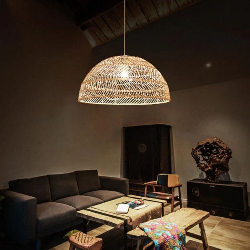 Wicker Dome Pendant Light Rattan Living Room