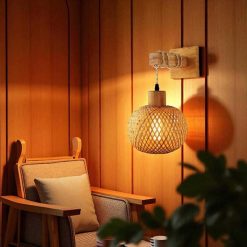 Wood And Bamboo Wall Sconce Lighting Fixture