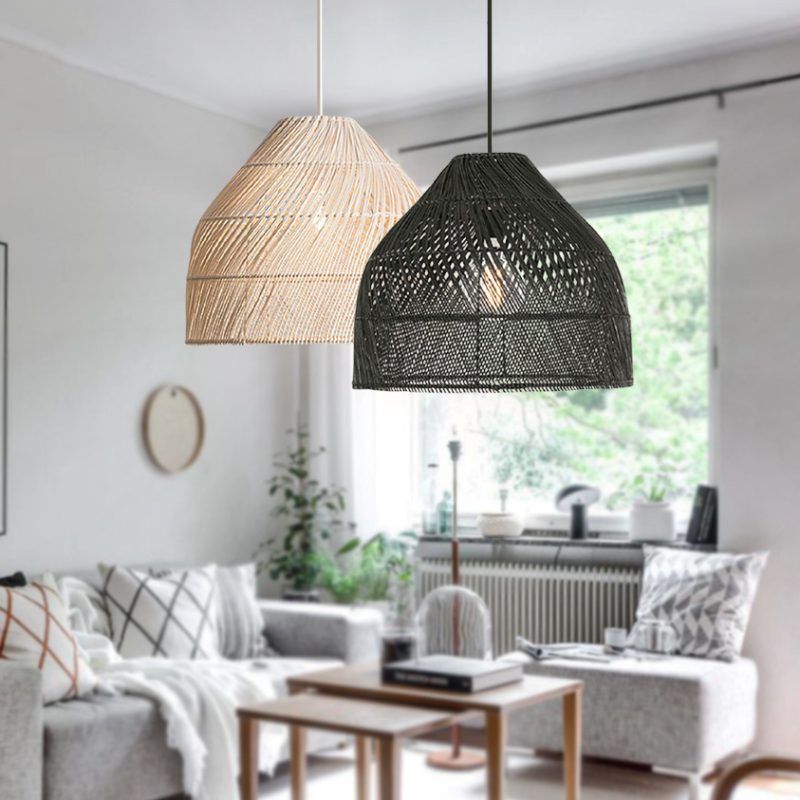 Rattan Bell Pendant Light Kitchen Dining Room