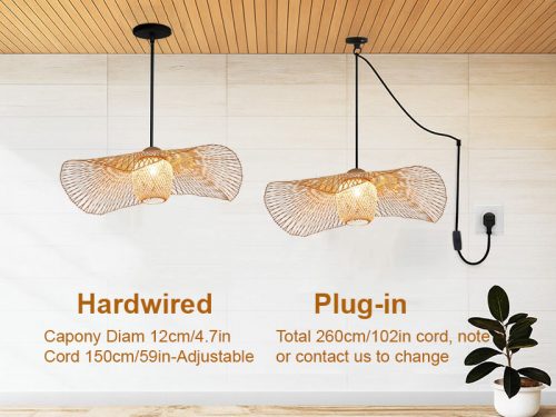 Rattan Pendant Light Shade Hanging Cord Options