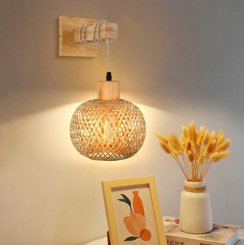 Rattan Wall Sconce Lighting Wall Mount Light Fixture, Wall Hanging ...