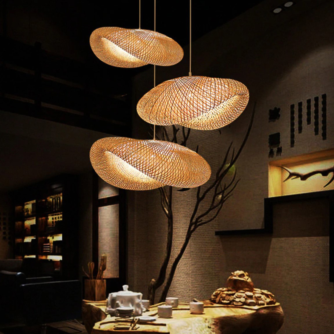HQ Bamboo Pendant Light, Bamboo Lampshade, Wicker Bamboo Light Fixture,  Woven Rattan Lamp Shades