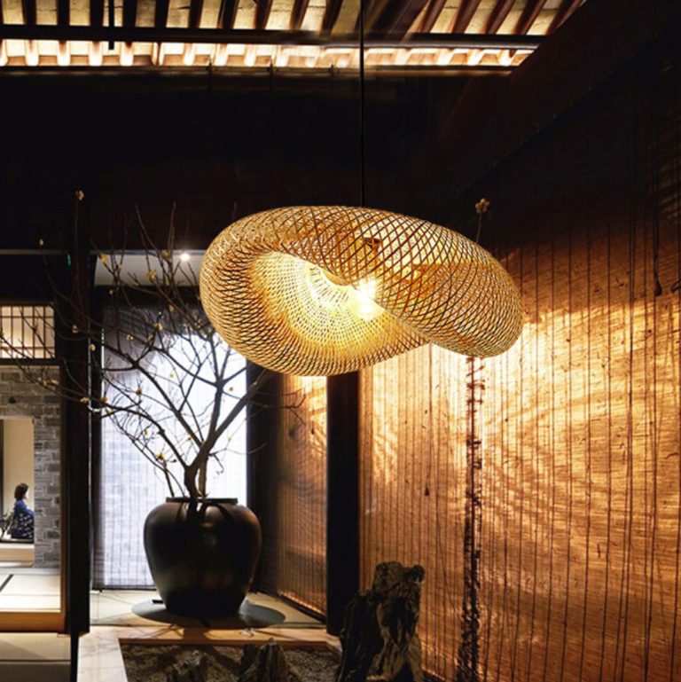 HQ Bamboo Pendant Light, Bamboo Lampshade, Wicker Bamboo Light Fixture
