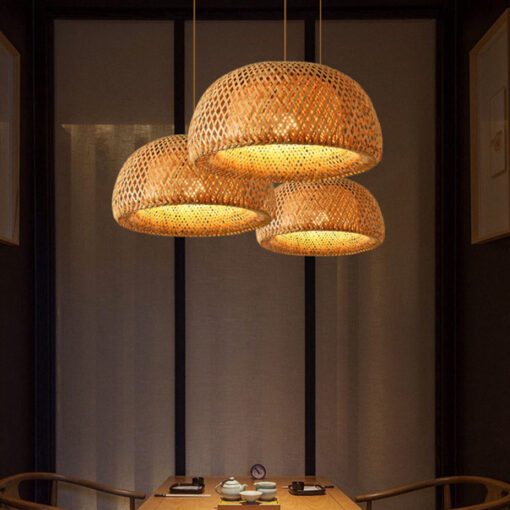 woven bamboo light fixture, bamboo light, bamboo lampshade, wicker lamp