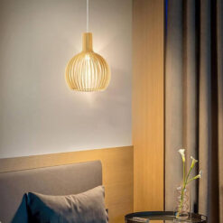 Black Dining Chandelier Birdcage Wood Slatted Pendant Lights