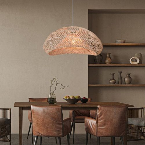 Diamond Rattan Pendant Light Fixture Dining Room