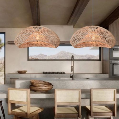 Diamond Rattan Pendant Light Fixture Kitchen Island