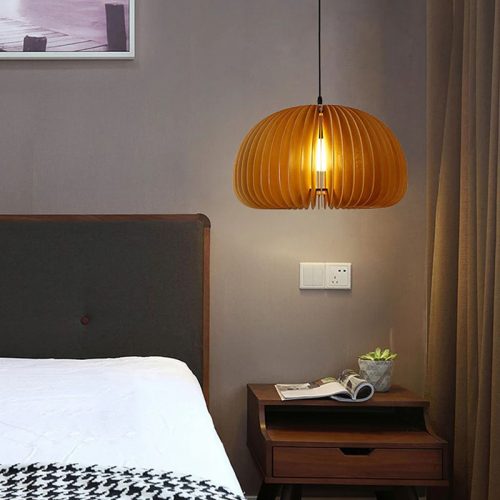 Vintage Slatted Wood Pendant Light Bedroom