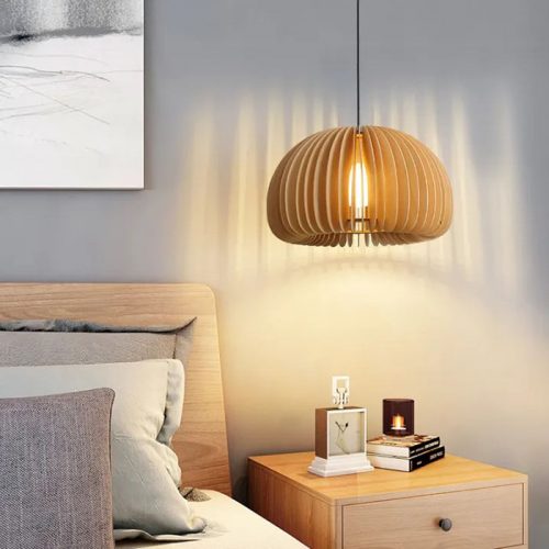 Vintage Slatted Wood Pendant Light Bedside