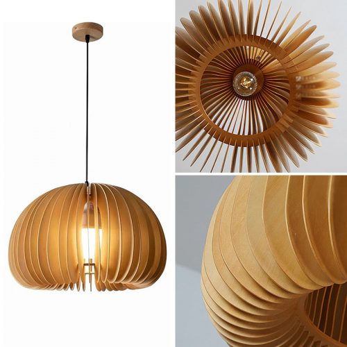 Vintage Slatted Wood Pendant Light Detail