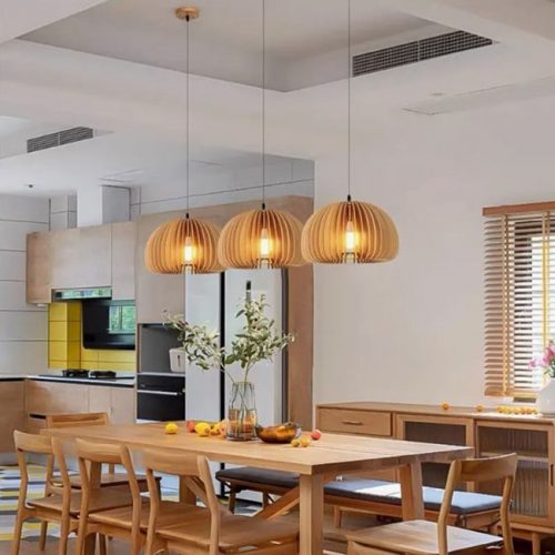 Vintage Slatted Wood Pendant Light Dining Room