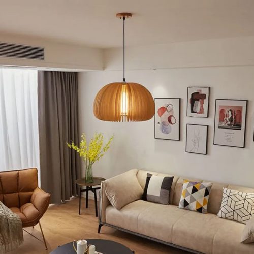 Vintage Slatted Wood Pendant Light Living Room