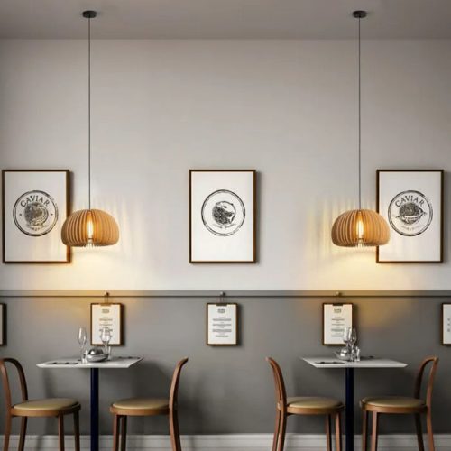 Vintage Slatted Wood Pendant Light Restaurant