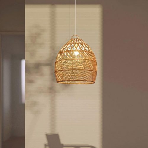 Wicker Rattan Cage Pendant Light Fixture Balcony