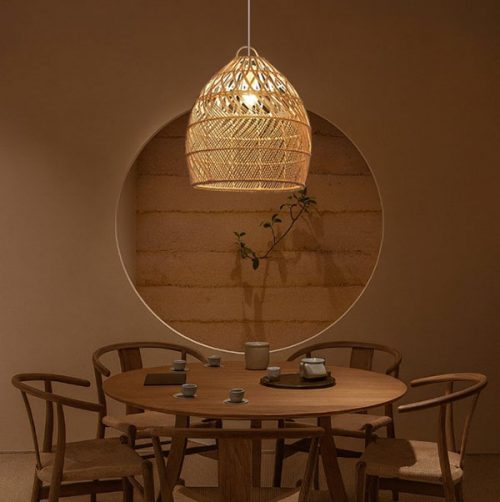Wicker Rattan Cage Pendant Light Fixture Light Dining Room