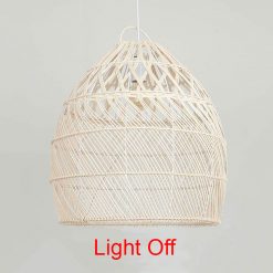 Wicker Rattan Cage Pendant Light Fixture Light Off