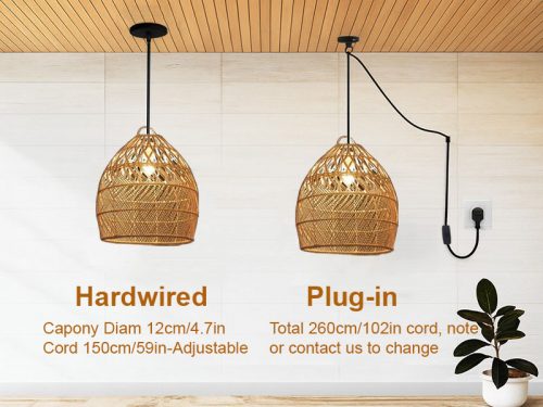 Wicker Rattan Cage Pendant Light Fixture Hanging Options