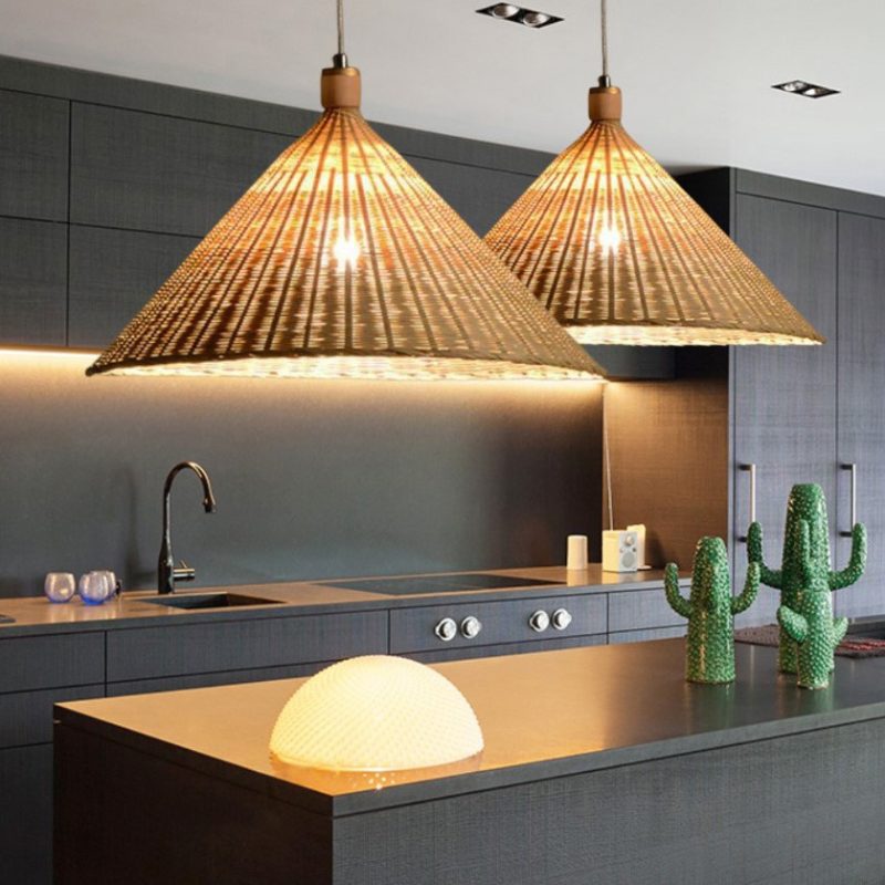 Rattan Cone Lamp Shade Kitchen Lamp, Rattan Light Fixtures, Wicker