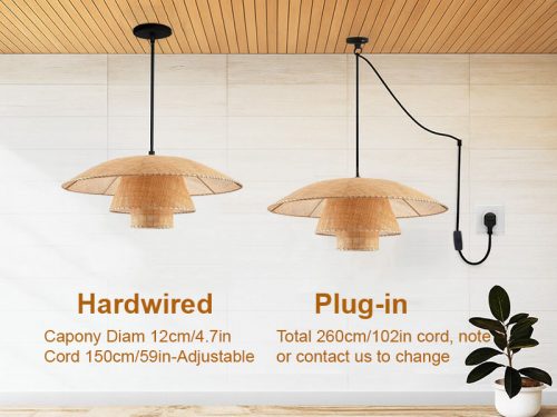 Chic Rattan Pendant Light Fixture Light Cord Options