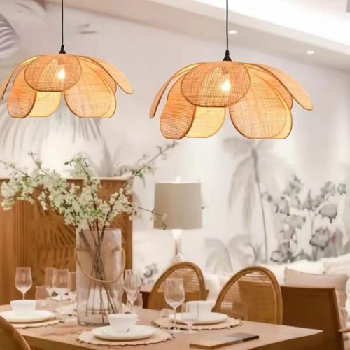 Creative Flower Rattan Pendant Light Restaurant