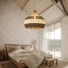 Black and White Rattan Pendant Light in Bedroom