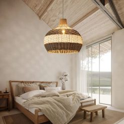 Black and White Rattan Pendant Light in Bedroom