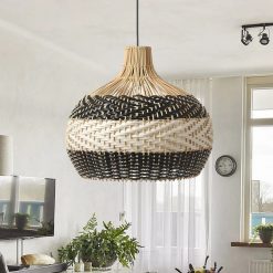 Black and White Rattan Pendant Light in Living Room