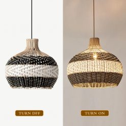 Black and White Rattan Pendant Light – On Off Comparison