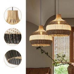 Black and White Rattan Pendant Light – Weave Pattern Detail