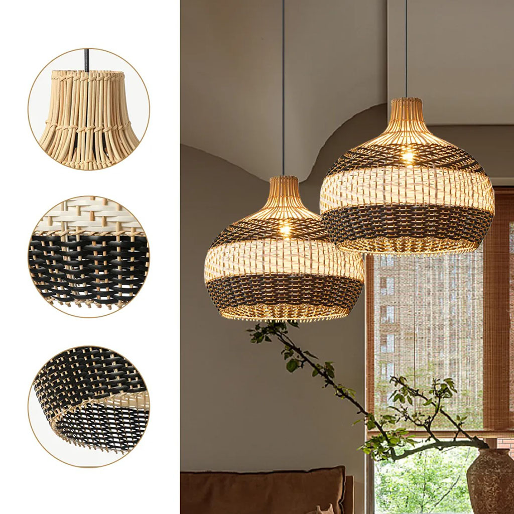 Black and White Rattan Pendant Light – Weave Pattern Detail